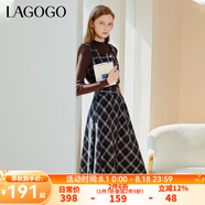 lagogo復(fù)古格子高腰A字半裙女拉谷谷秋冬新款學(xué)院風(fēng)背心上衣套裝 混色(Y0) S 155/36