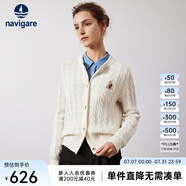 Navigare意大利小帆船女士毛衣秋冬季新款純綿羊毛長(cháng)袖開(kāi)衫通勤保暖外套男 科技白 S