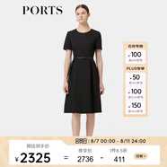 PORTS寶姿春季新品女裝優(yōu)雅純色通勤腰帶裝飾束腰短袖連衣裙 黑色 S (4)