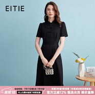 愛特愛（EITIE）新中式對(duì)襟珍珠盤扣收腰顯瘦連衣裙夏季新款高端女裝B2407306 極簡(jiǎn)黑20 2XL 175