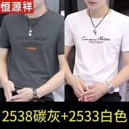 恒源祥圓領(lǐng)短袖T恤男2025夏季新款男裝純棉半袖打底衫上衣服體恤 2538碳灰+2533白色 XXL【建議145-160斤】