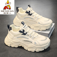 稻草人（MEXICAN）高檔男鞋春秋網(wǎng)面青少年運(yùn)動(dòng)防滑休閑鞋厚底增高跑步白色老爹潮鞋 白色 39