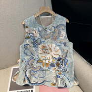筑凡民族風(fēng)重工刺繡馬甲女新中國風(fēng)背心女式春秋雙排扣無(wú)袖盤(pán)扣坎肩 鯉魚(yú)牡丹馬甲款 常規 XL