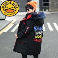 G.DUCKKIDS男童棉服2025冬季新款中大童兒童羽絨棉服韓版加厚中長(zhǎng)款洋氣外套 黑色 130【專柜正碼】