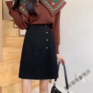 真即a字裙半身裙女遮肚顯瘦2025春秋新款大碼短裙子洋氣百搭高腰裙褲 黑色 M 建議90-105斤