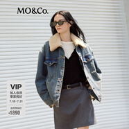 MO&Co.牛仔棉服附毛絨領懷舊洗褪復古棉質(zhì)夾克 牛仔藍色 S 160