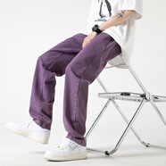 閃爆大碼水洗潮牌牛仔褲男褲美式修身直筒長(cháng)褲秋冬新款潮流高級感 紫色 5XL