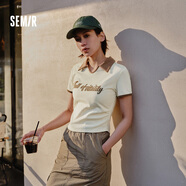 森馬（Semir）POLO衫女短款小心機(jī)撞色夏季復(fù)古字母緊身套頭衫109324115006