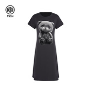 TCH2025夏季新款輕奢時(shí)尚潮牌灰色小熊燙鉆修身連衣裙T75A30E1017 灰色 2XL