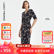朗姿法式碎花復(fù)古設(shè)計感黑色連衣裙新款長裙夏季高級感裙子女 黑色3 L