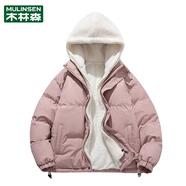 木林森棉服女小個(gè)子冬ins新款加厚加絨潮牌棉襖棉衣假兩件外套男 粉色 L
