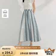 茵曼（INMAN）格紋剪花純棉半身裙2025夏季女裝新款松緊腰寬松a字中長裙 藍(lán)條 L