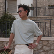 SEASON MARK夏季新款純色簡約圓領(lǐng)短袖休閑百搭舒適透氣情侶T恤男 龍蒿綠 L