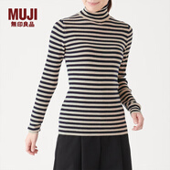 無(wú)印良品 MUJI 女式  羅紋高領(lǐng)毛衣 W9AA870 長(zhǎng)袖針織衫 燕麥色X橫條 S