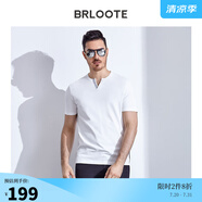 Brloote/巴魯特輕奢男裝T恤夏季時(shí)尚撞色小V領(lǐng)短袖體恤衫男 白色 170/92A