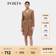 PORTS寶姿女裝秋季新款修身通勤雙排扣連衣裙ALD9D028NWF 駝色 XL (10)