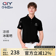 G|Y goldlion金利來GY 短袖polo衫男春夏新款袖口印花耐磨休閑翻領(lǐng)衣服半袖t恤 黑色 2XL