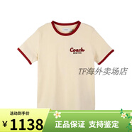 蔻馳（COACH）七夕情人節(jié)禮物短袖女士春夏季新款小紅蛇字母刺繡寬松休閑圓領(lǐng)撞 米色 S 建議45-57kg