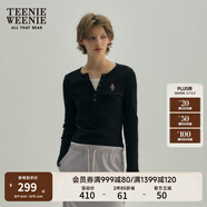 Teenie Weenie小熊秋季黑色棉質(zhì)打底衫polo領(lǐng)長(zhǎng)袖T恤白色外穿上衣 B-黑色 XS