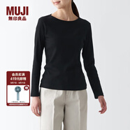 無(wú)印良品（MUJI）女式 彈力羅紋編織 圓領(lǐng)長(zhǎng)袖T恤打底衫女款內(nèi)搭 BB2OVA4S 黑色 XS (150/76A)