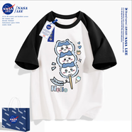 NASA STONE聯(lián)名夏季卡通日系短袖男t恤女2025年純棉青少年可愛(ài)百搭插肩半袖 黑白插肩袖-款六 2XL 推薦體重150-170斤