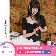 香蕉寶貝（BANANA BABY）2024夏季新款純色t恤女法式復(fù)古泡泡袖薄款上衣短袖女D242TX117 黑色 L