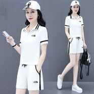 袋鼠（DAISHU）明星同款夏季女士運動服套裝純棉短袖短褲休閑時尚兩件套爆款洋氣 白色短褲套裝 L(建議100斤-115斤)