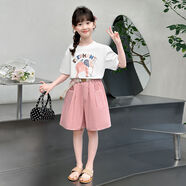 未來之星女童短褲套裝夏季2025洋氣新款中大童短袖兒童女孩兩件套 粉色兩件套 120 需要腰帶聯(lián)系客服要支付鏈接