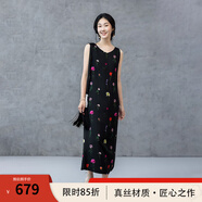 生活在左竹纖維連衣裙抗菌復(fù)古優(yōu)雅寬松2025夏季新款無袖長裙女 黑玫瑰 S