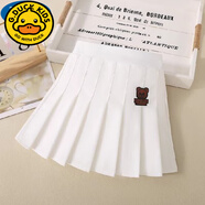 G.duck女童學(xué)院風(fēng)半身裙韓版百褶裙秋冬毛呢裙子兒童洋氣小女孩百搭短裙 小熊白色(西服料 安全褲) 120 尺碼(適合110cm左右)