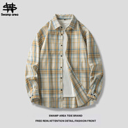 SWAMP AREA格子設計感襯衫男春秋上衣情侶襯衣美式復古中性外套CS373淺黃XL