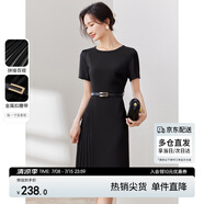 尚都比拉設(shè)計感拼接連衣裙夏季高級感氣質(zhì)百褶裙小個子中長裙子 雅黑色 L