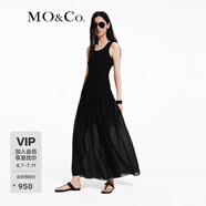 MO&Co.連衣裙夏拼接式背心吊帶斜裁打攬收腰長裙黑色含天絲摩安珂 黑色 S 160
