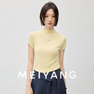 美洋（MEIYANG）彩色卡戴珊T恤 人棉螺紋針織立領(lǐng)彈力短袖上衣t恤女 黃色 2XL