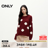 ONLY秋冬甜美百搭休閑波點圓領含羊毛針織衫女|124313032 F15 紅色大麗花 S (160) 80A
