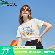 betu百圖女裝夏季純棉舒適圓領(lǐng)短袖T恤時髦涂鴉T恤女2103T63 白色 M