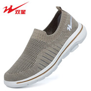 雙星名人（F-MAN）男鞋夏季運(yùn)動(dòng)透氣網(wǎng)面鞋老北京布鞋一腳蹬中老年健步鞋爸爸鞋 卡其 44