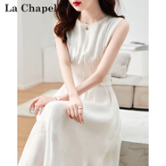 拉夏貝爾（La Chapelle）2025夏季新款通勤圓領(lǐng)修身無(wú)袖大紐扣連衣裙女中長(cháng)款收腰a字裙 本白 L 建議115-130斤