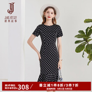 經(jīng)典故事（JANE STORY）復(fù)古黑白波點(diǎn)緞面連衣裙女2024夏季新款高級(jí)感魚(yú)尾裙修身印花裙子 R73黑白波點(diǎn) XL