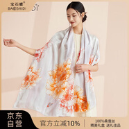 寶石蝶真絲絲巾女100%桑蠶絲旗袍披肩圍巾女媽媽生日禮物女禮盒/牡丹2