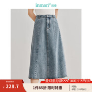 茵曼（INMAN）100%純棉法式牛仔半身裙2025夏女裝新款氣質(zhì)顯瘦中高腰A字裙子 淺牛仔 M