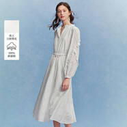 茵曼100棉刺繡花邊連衣裙2025秋季女裝新款白色裙子 珍珠白 S