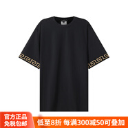 范思哲（VERSACE）男士oversize寬松版圓領(lǐng)短袖男裝T恤1004079A2185官方正品 A80G 黑色 XL 52 _