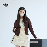 adidas adicolor復(fù)古穿搭三條紋修身針織外套女裝阿迪達(dá)斯三葉草 暗灰棕 2XS