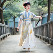 九能2025男童漢服新款夏季兒童中國風(fēng)王爺古裝龍年帥氣高端演出服六一 秦明綠色短袖 140 適合133-143/31-37KG