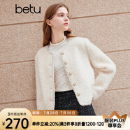百圖betu女裝秋冬新款短外套絨感小香風(fēng)毛呢顆粒外套女2310T64 米白 XS