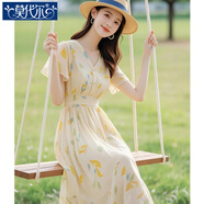 莫代爾溫柔約會雪紡連衣裙女春夏2025新款今年流行收腰海邊度假碎花長裙 圖片色 XL 建議115--124斤