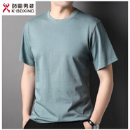 勁霸男裝（K-Boxing）夏季棉質(zhì)T恤男圓領(lǐng)半袖男裝薄款重磅上衣潮流休閑體恤衫 孔雀藍 M (120-135斤)