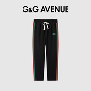 G&G AVENUE法國G&GAVENUE輕奢潮牌拼接條紋織帶休閑褲百搭時(shí)尚長褲男女同款 黑色 XL
