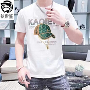 狄帝鯊 歐洲站夏季新款潮流時(shí)尚男裝重工燙鉆冰絲t恤男印花棉質(zhì)短袖男士  987純棉【白色】 XL